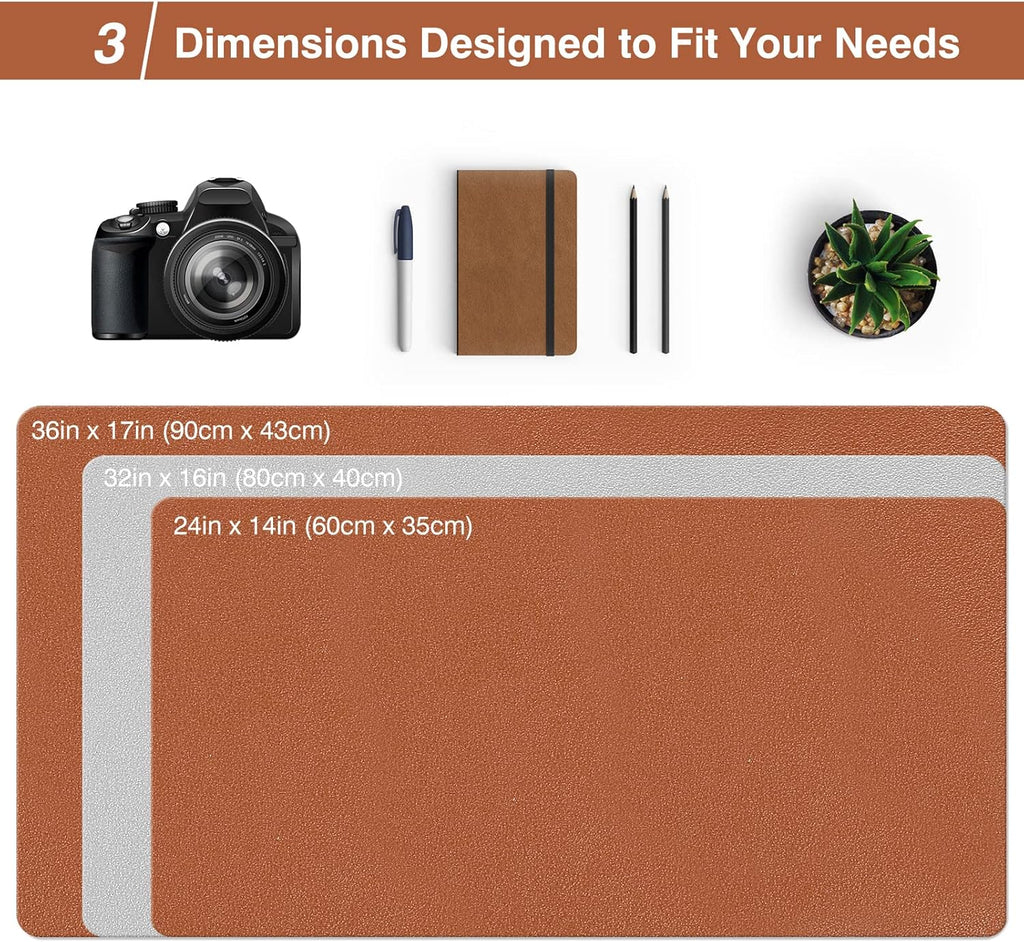 Dual Sided Desk Pad, Large Desk Mat, Waterproof Desk Blotter Protector Mouse Pad, Leather Desk Pad Large for Keyboard and Mouse (24" X 14", Brown/Gray)