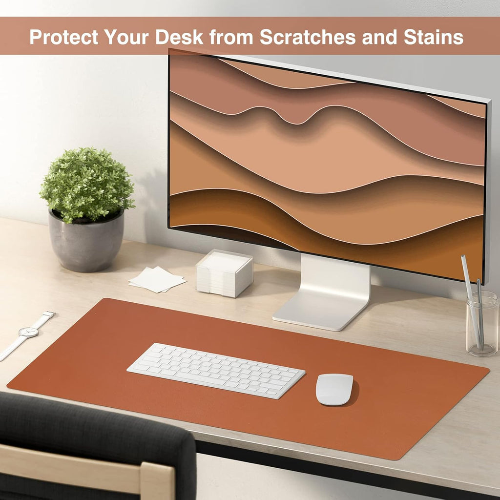 Dual Sided Desk Pad, Large Desk Mat, Waterproof Desk Blotter Protector Mouse Pad, Leather Desk Pad Large for Keyboard and Mouse (24" X 14", Brown/Gray)