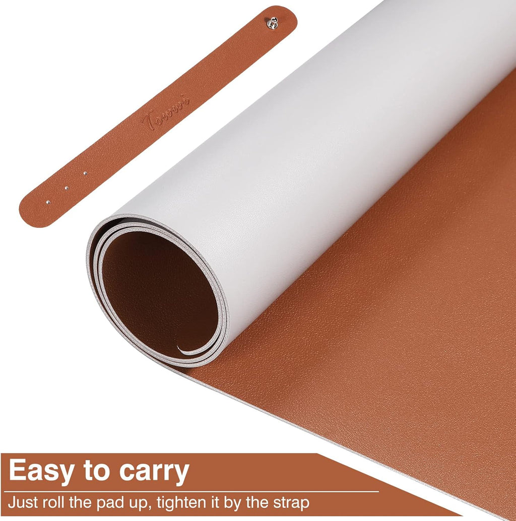 Dual Sided Desk Pad, Large Desk Mat, Waterproof Desk Blotter Protector Mouse Pad, Leather Desk Pad Large for Keyboard and Mouse (24" X 14", Brown/Gray)