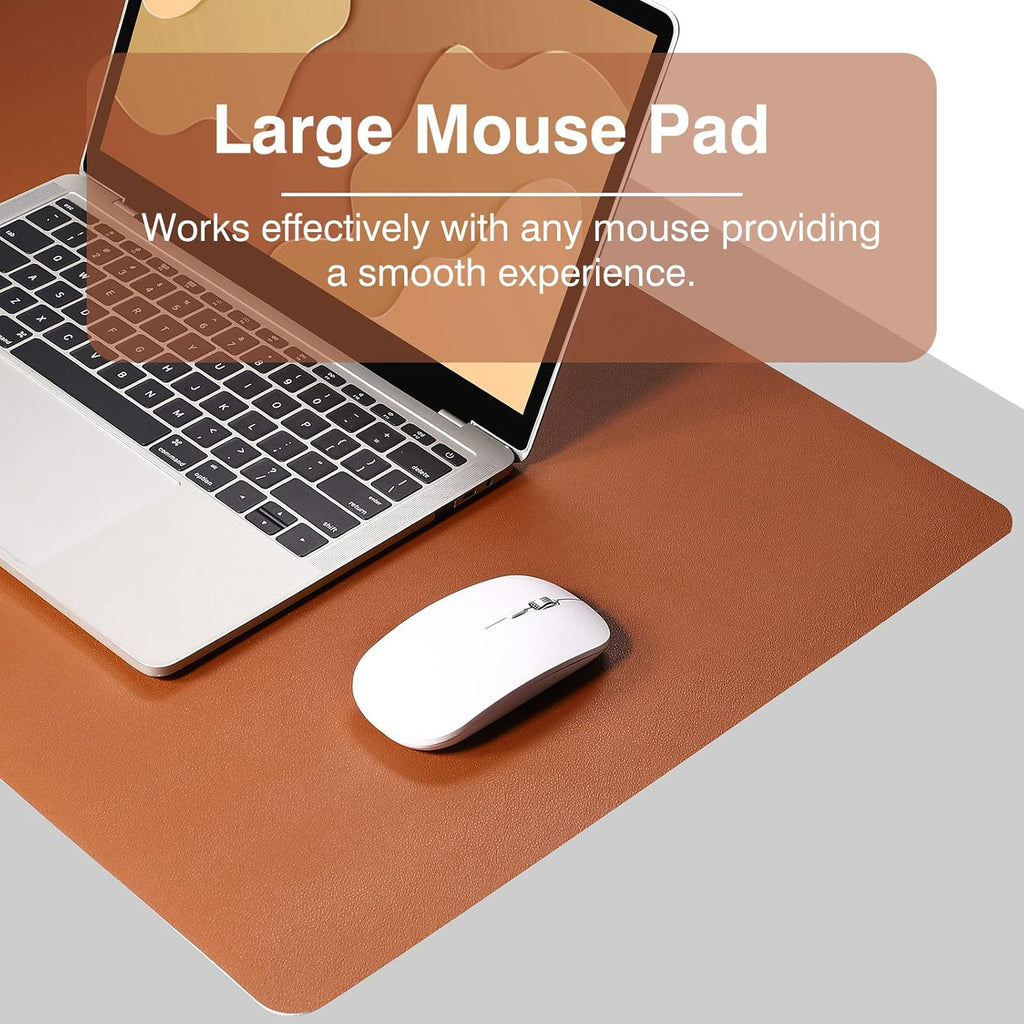 Dual Sided Desk Pad, Large Desk Mat, Waterproof Desk Blotter Protector Mouse Pad, Leather Desk Pad Large for Keyboard and Mouse (24" X 14", Brown/Gray)