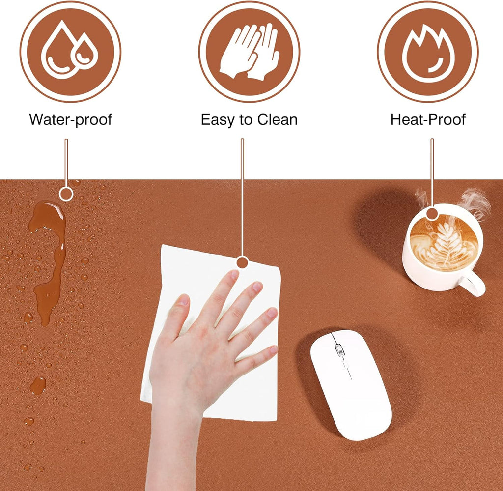 Dual Sided Desk Pad, Large Desk Mat, Waterproof Desk Blotter Protector Mouse Pad, Leather Desk Pad Large for Keyboard and Mouse (24" X 14", Brown/Gray)